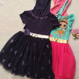 Lot of 2 Girls Hooded Dresses 7/8 M Black Panther LOL Surprise NEW Dress Up